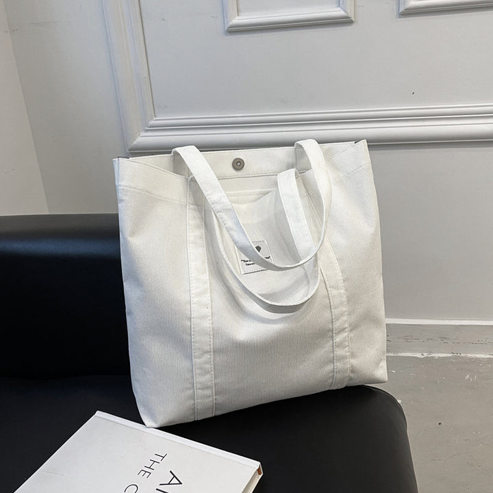 Durable Corduroy Tote Bag with Inner Pockets
