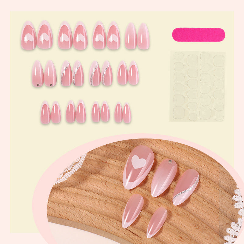 Acrylic nail set with romantic heart and glitter accents Kalsten