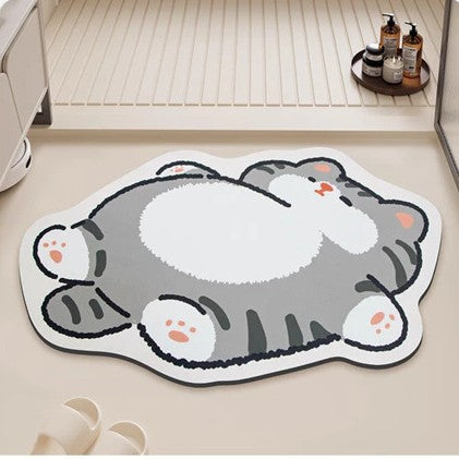 Plush Cartoon Shaped Cat Floor Bath Mat With Non Slip Backing And Memory Foam Padding