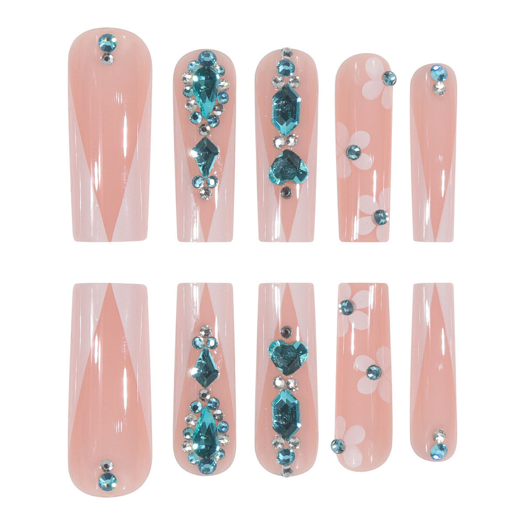 Decorative Floral Press-On Nails Set with Rhinestones Kalsten