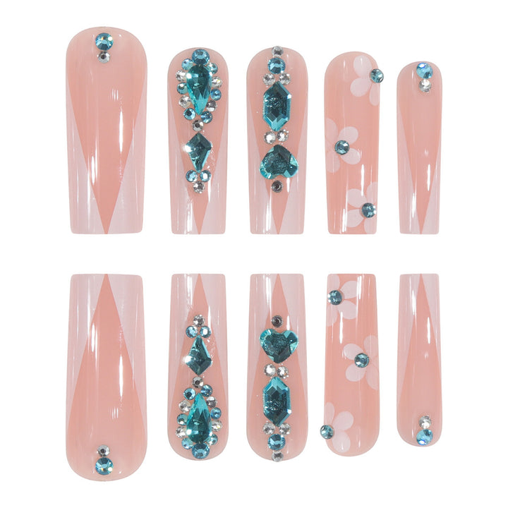 Decorative Floral Press-On Nails Set with Rhinestones Kalsten