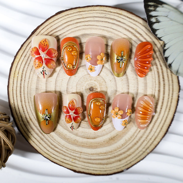 Acrylic nail set with cheerful flower and glitter details Kalsten