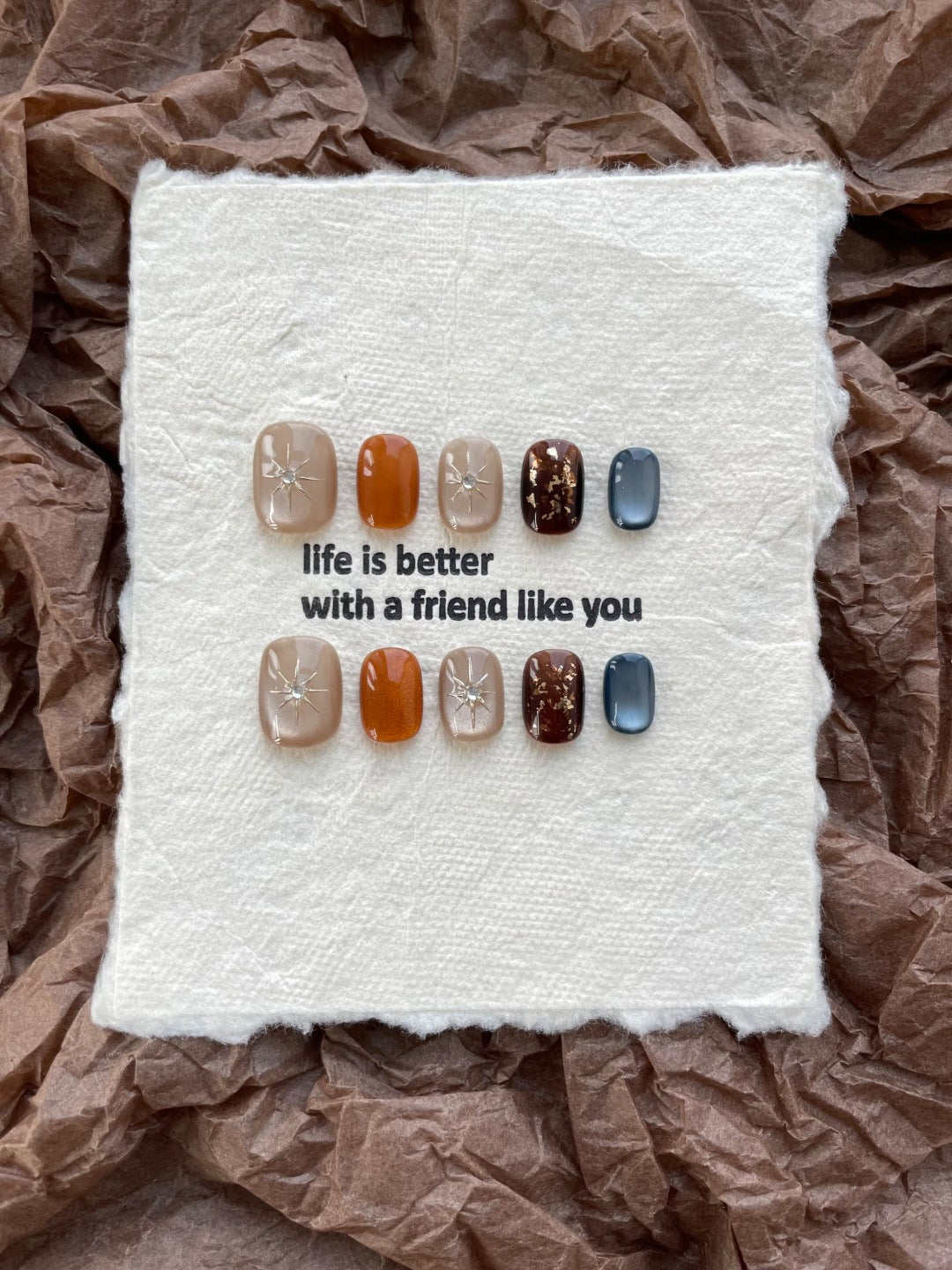 Artistic Press-On Nail Art Set with Star and Grid Designs
