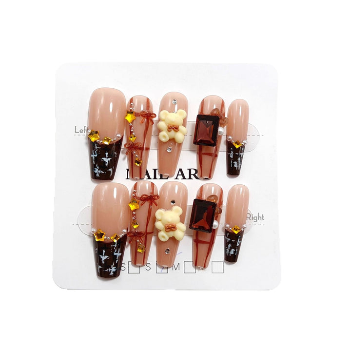 Artificial nail set with 3D decorations and elegant accents Kalsten