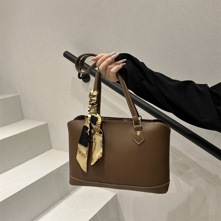 Elegant Structured Tote Bag with Decorative Scarf Kalsten