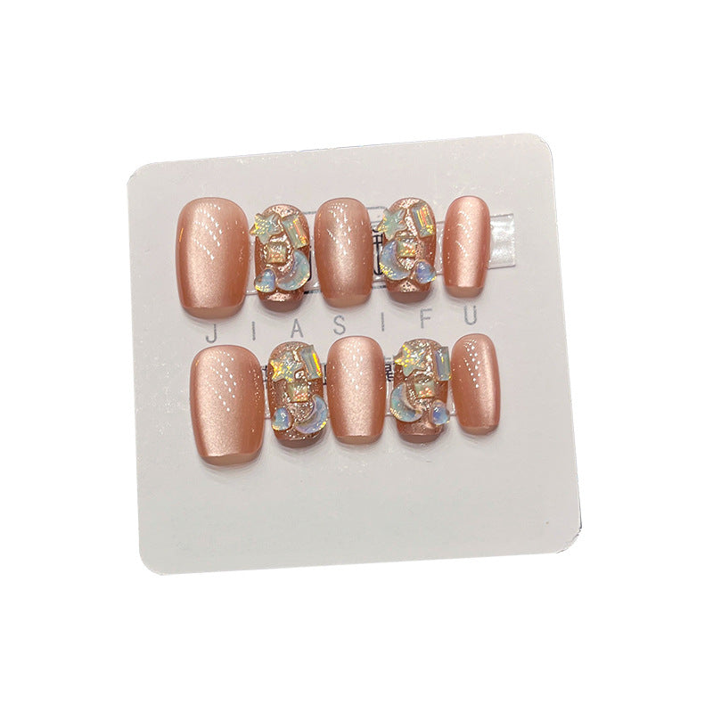 Elegant Press-On Nail Art Set with Decorative Rhinestone Accents