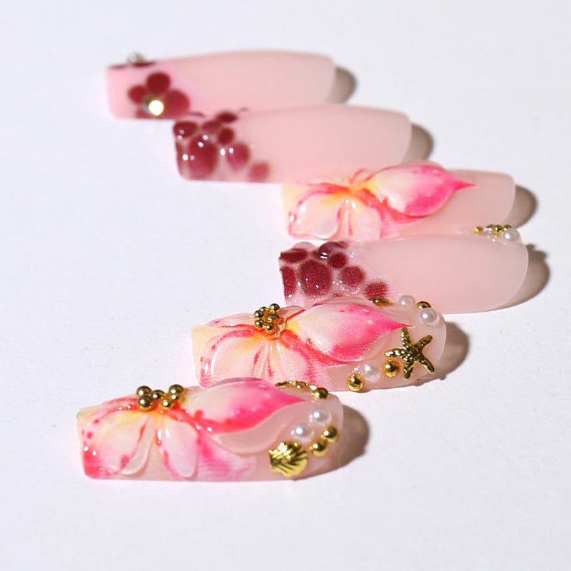 Acrylic nail set with exclusive flower design and sparkling accents Kalsten