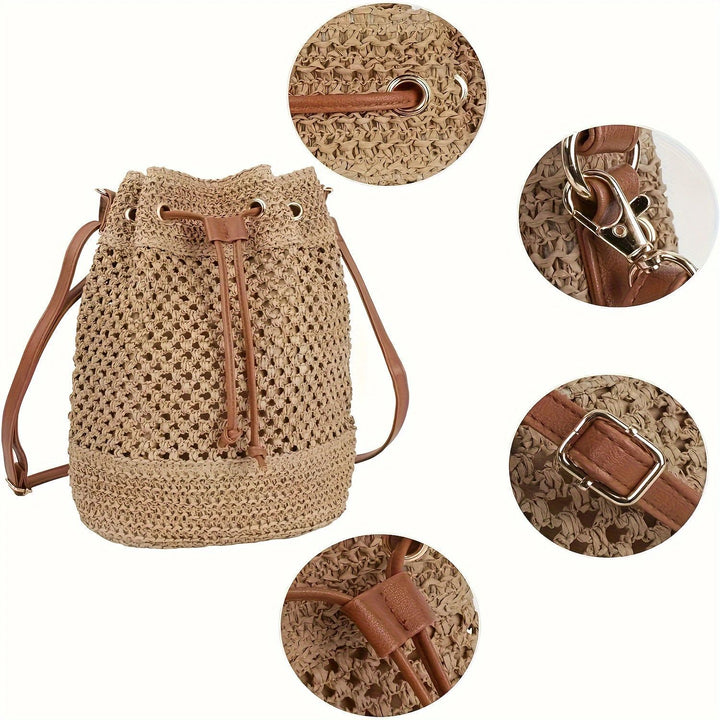 Elegant Handbag Made of Braided Natural Material with Stylish Drawstring Closure Kalsten