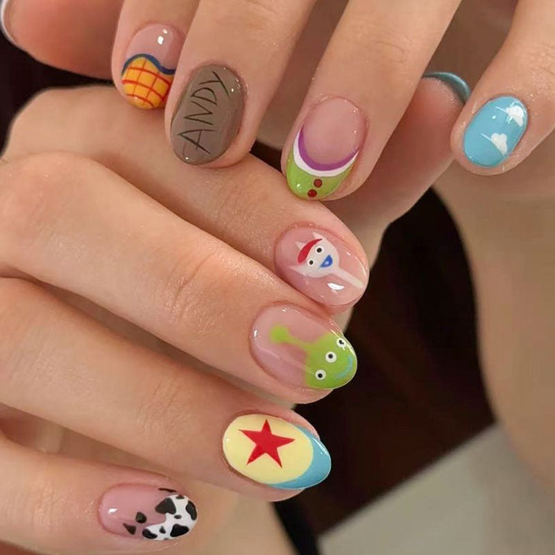 Themed Press-On Nail Art Set featuring Cartoon Character Designs