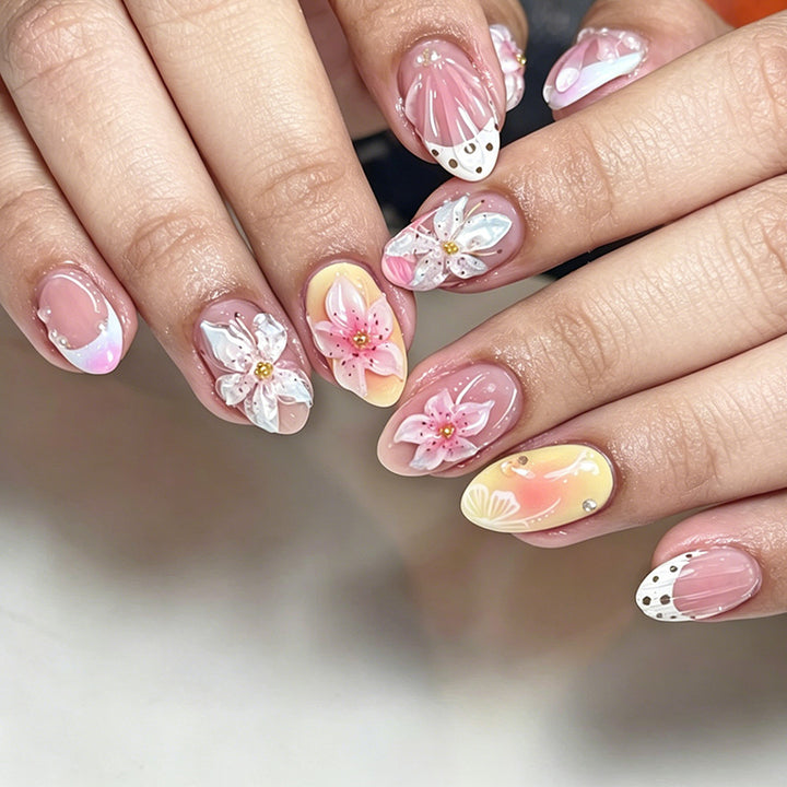 Decorative Floral Press-On Nails Art Set kalsten
