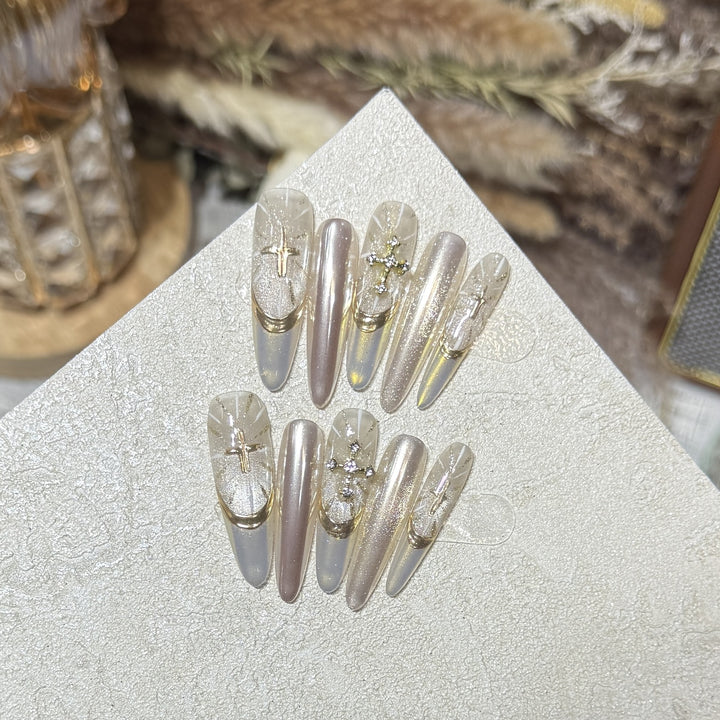 Glamorous Stiletto Press-On Nail Set with Artistic Accents Kalsten