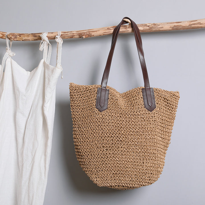 Generous wicker tote bag with leather handles Kalsten