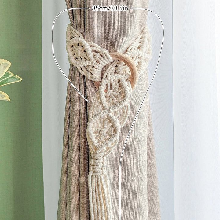 Macrame Curtain Tieback with Wooden Ring Kalsten