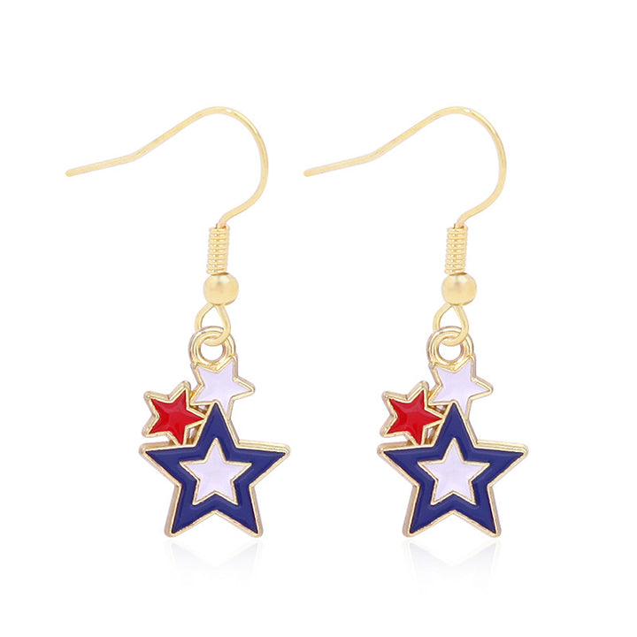 Women's lightweight star earrings with enamel flag design and fishhook Kalsten