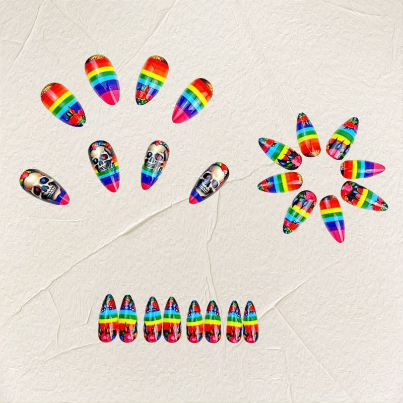 Creative artificial nails in skull and rainbow design Kalsten
