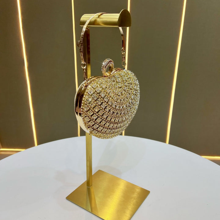 Heart-Shaped Crystal-Studded Evening Handbag
