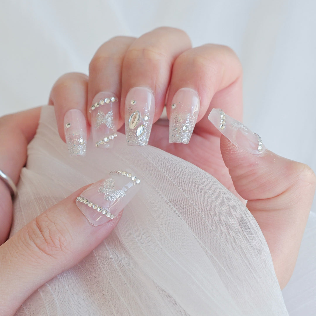 Artistic Press-On Nail Art Set with Heart and Celestial Designs