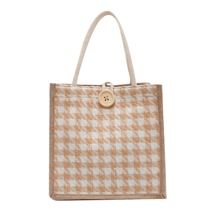 Houndstooth Patterned Canvas Tote Bag