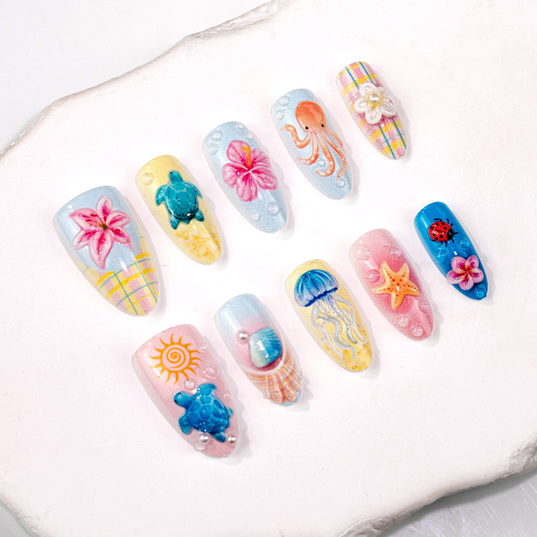Artistic 3D Ocean-Inspired Press-On Nail Art Set Kalsten