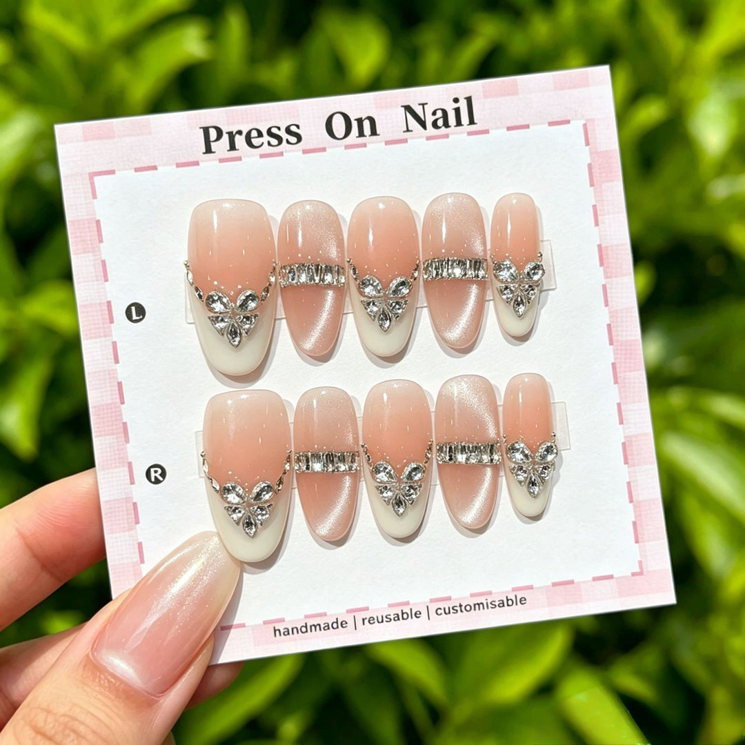Artistic Press-On Nail Art Set with Star and Floral Accents