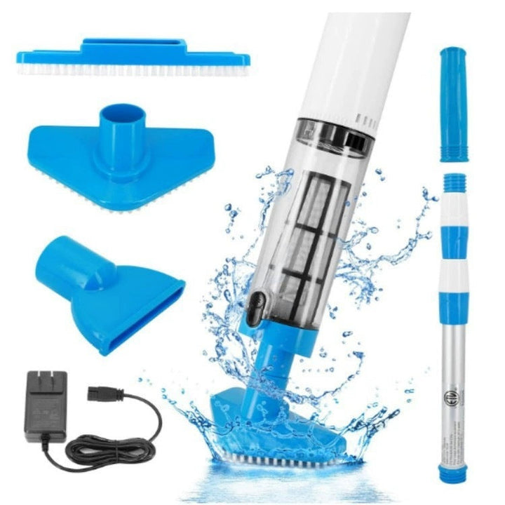Rechargeable handheld pool vacuum kit with interchangeable brush heads and telescopic pole Kalsten