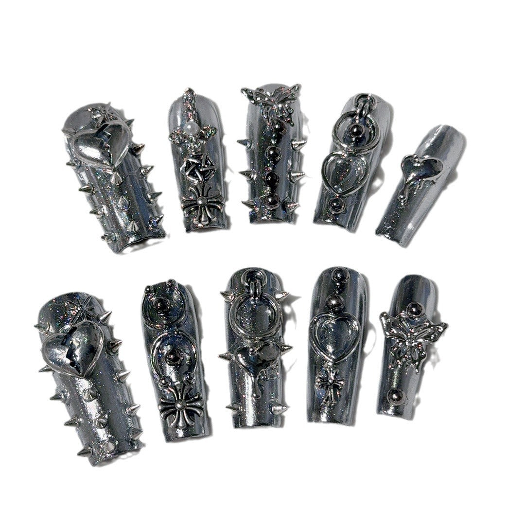 Gothic-Inspired Metallic Nail Art Set