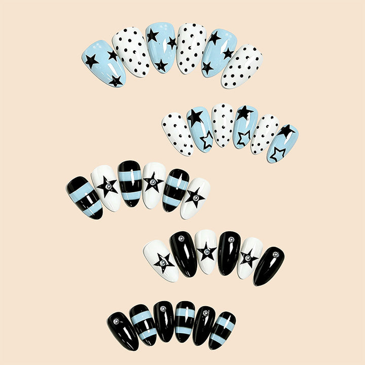 Artificial nails with trendy star and dot designs Kalsten