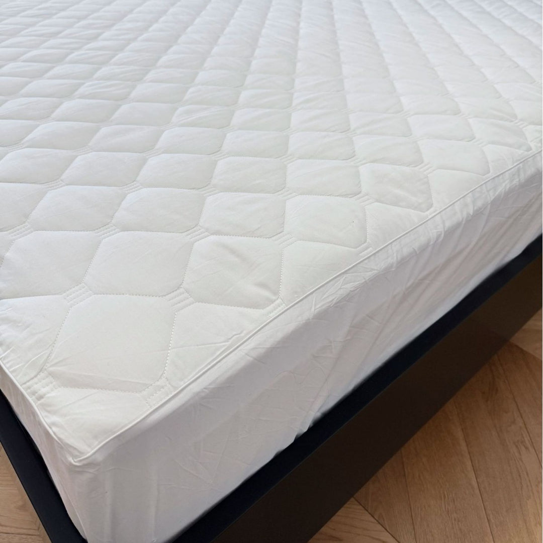 Quilted mattress protector with all-round elastic and non-slip underside