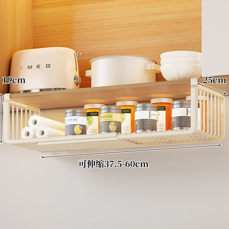 Under-Shelf Sliding Hanging Kitchen Storage Basket Organizer with Ventilated Metal Base and Rail Mount