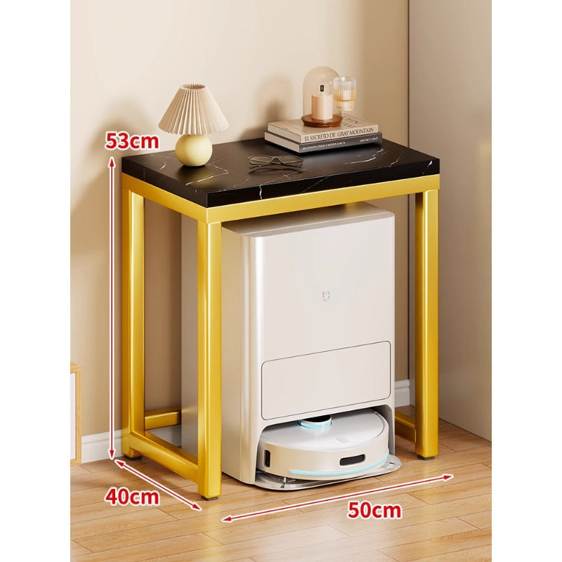 Marble Top Gold Metal Console Stand for Robot Vacuum Dock and Entryway Organizer