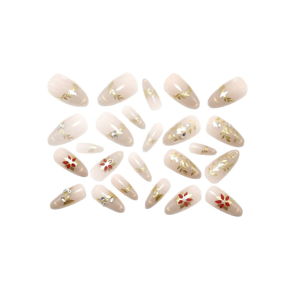 Artificial nails with elegant flower design and glitter accents Kalsten