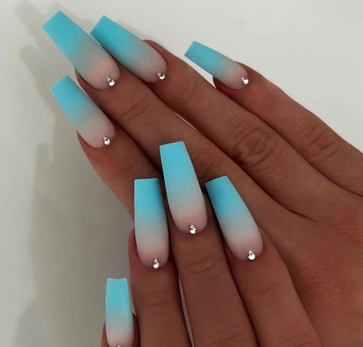 Ombre Acrylic Nail Extensions with Rhinestone Accents Kalsten