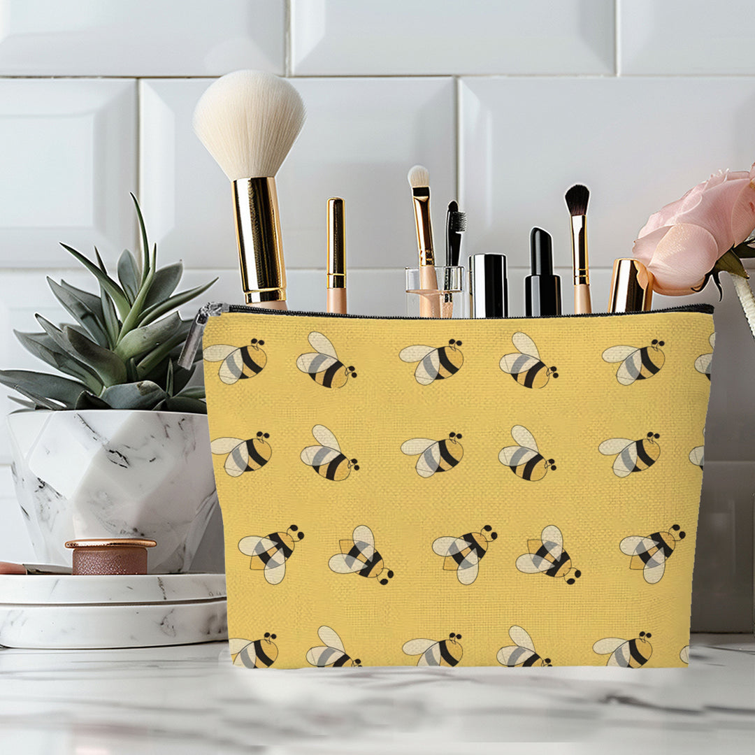 Embroidered Owl Textured Makeup Pouch With Zipper And Water-Resistant Lining