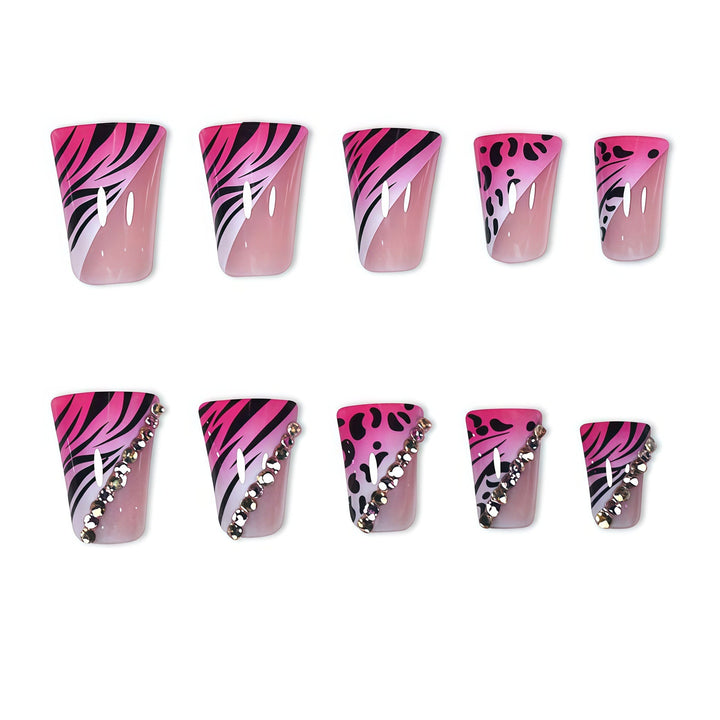 Decorative Stiletto Press-On Nails with Animal Print and Gemstone Accents Kalsten