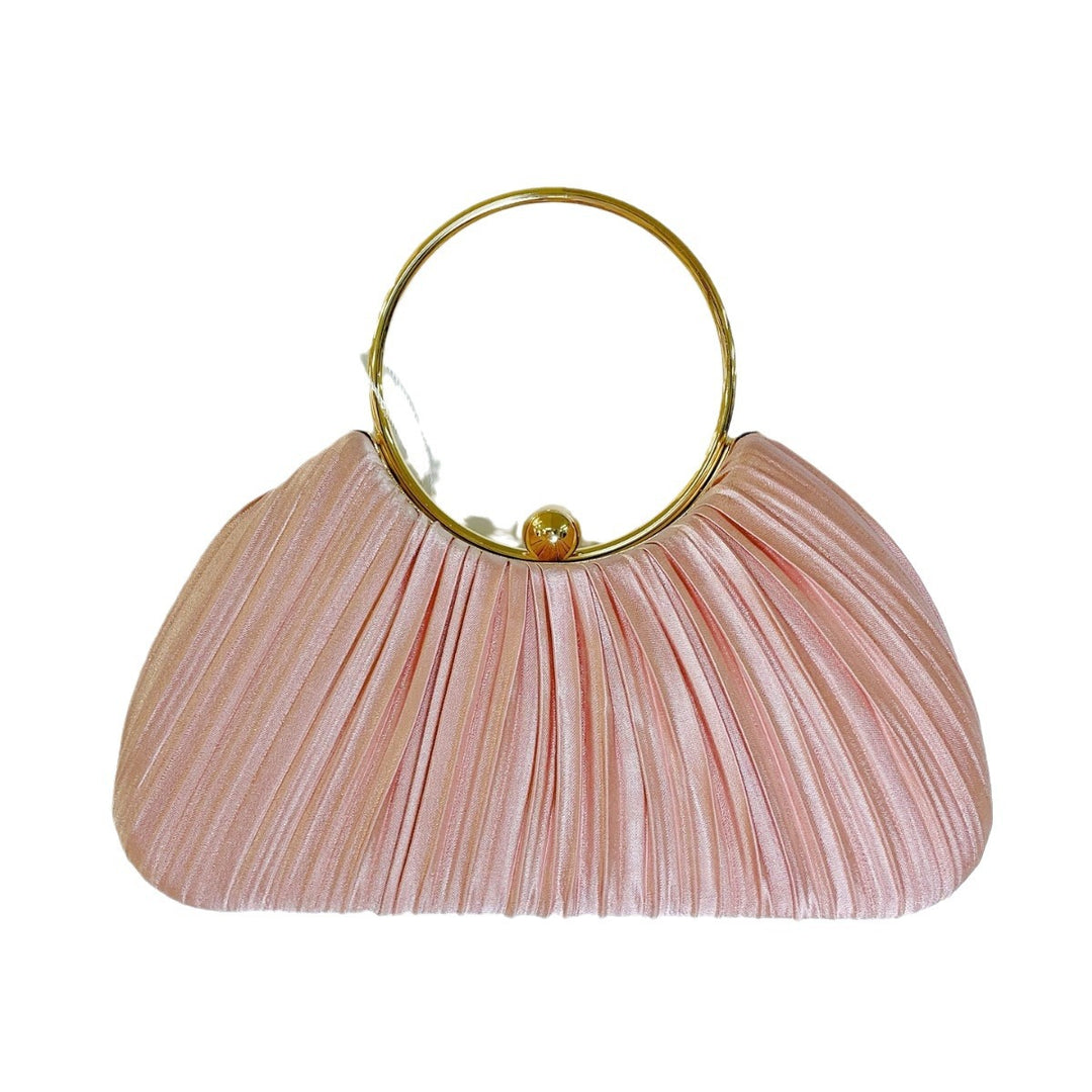 Pleated Evening Handbag with Metal Ring