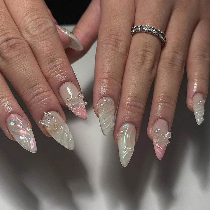 Artful stiletto nails with glitter and butterfly design Kalsten