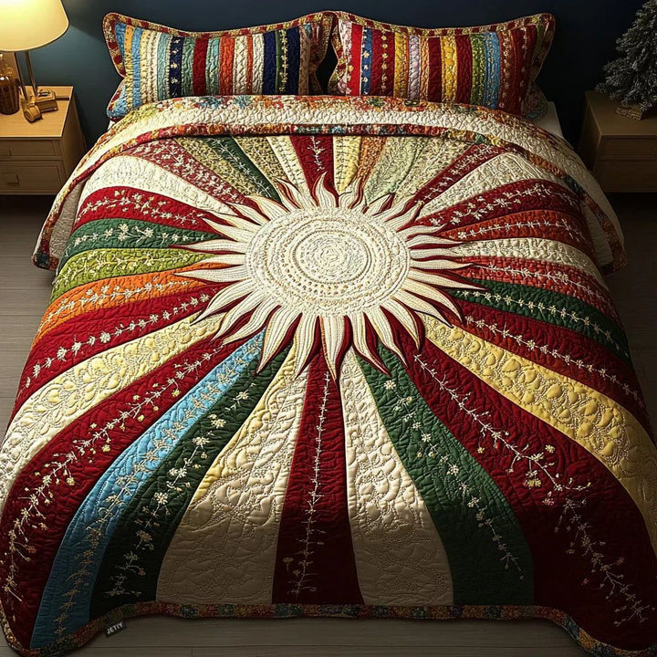 Quilted Tree Of Life Comforter Set With Embroidered Jacquard Cover And Matching Shams