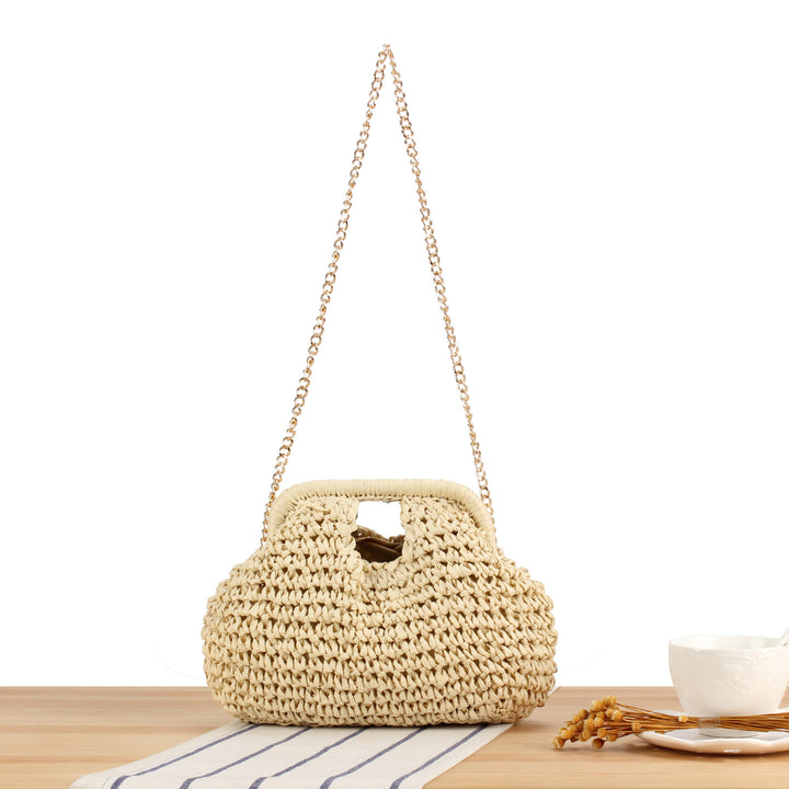 Shoulder bag made of hand-knotted natural material with elegant chain strap Kalsten