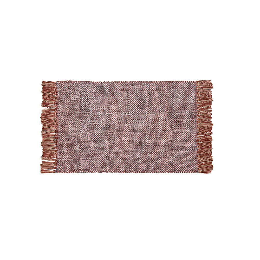 Woven table runner made of cotton blend with fine structure and herringbone look as well as decorative fringes Kalsten
