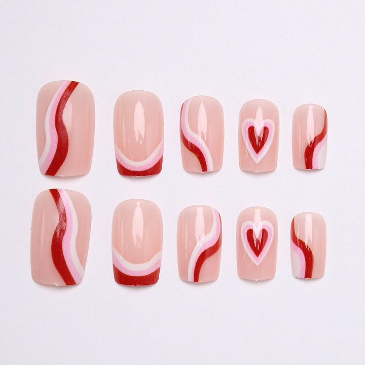 Stylish Heart-Embellished Press-On Nails Kalsten