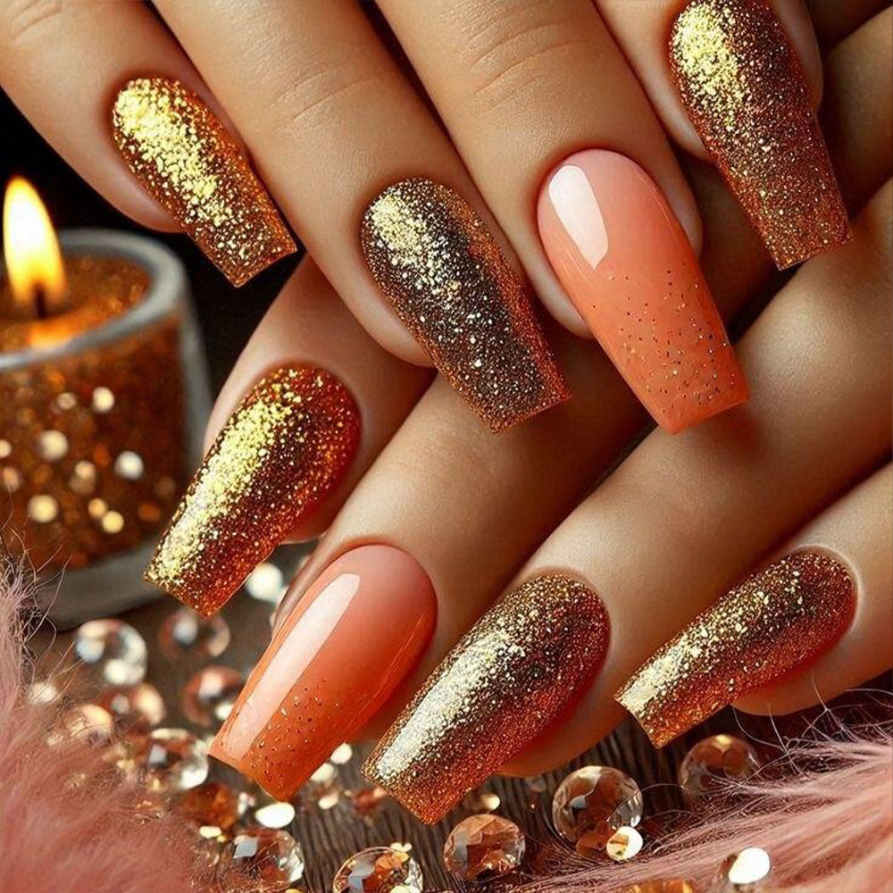 Glamorous artificial nails with sparkling glitter and high-gloss finish Kalsten