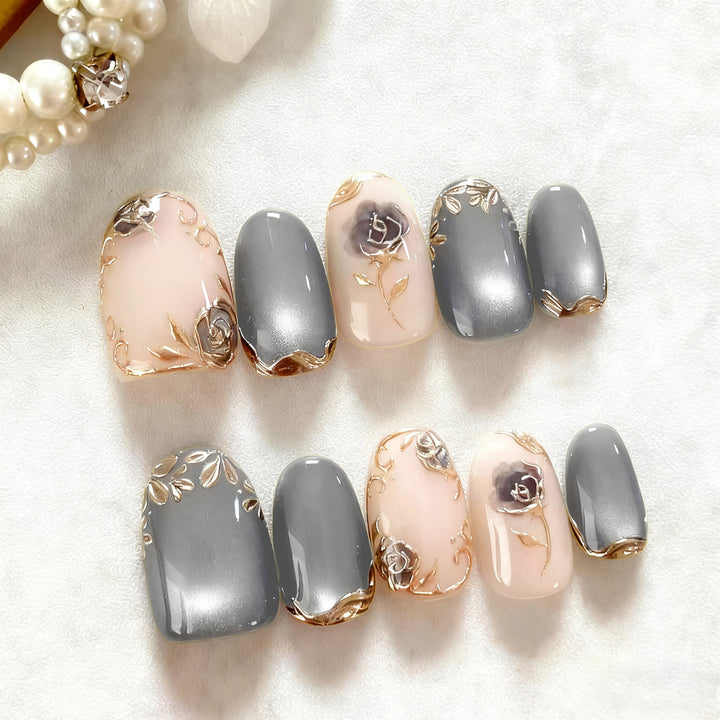 Artificial nails with elegant rose designs Kalsten