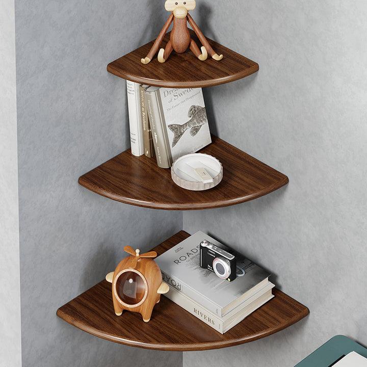 Quarter-Round Corner Floating Wall Shelf with Concealed Brackets