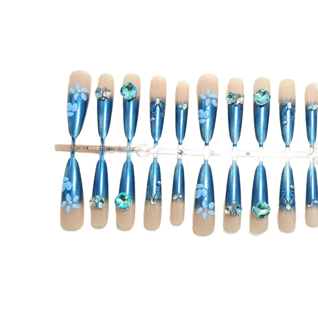 Elegant artificial nails with floral applications and glitter elements Kalsten