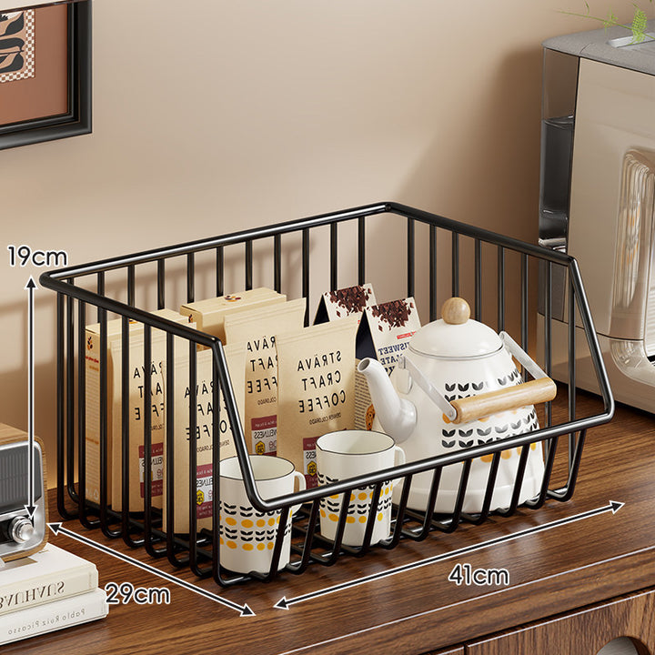 Four-Tier Tall Rolling Wire Pantry and Mug Storage Cart with Deep Slanted Baskets