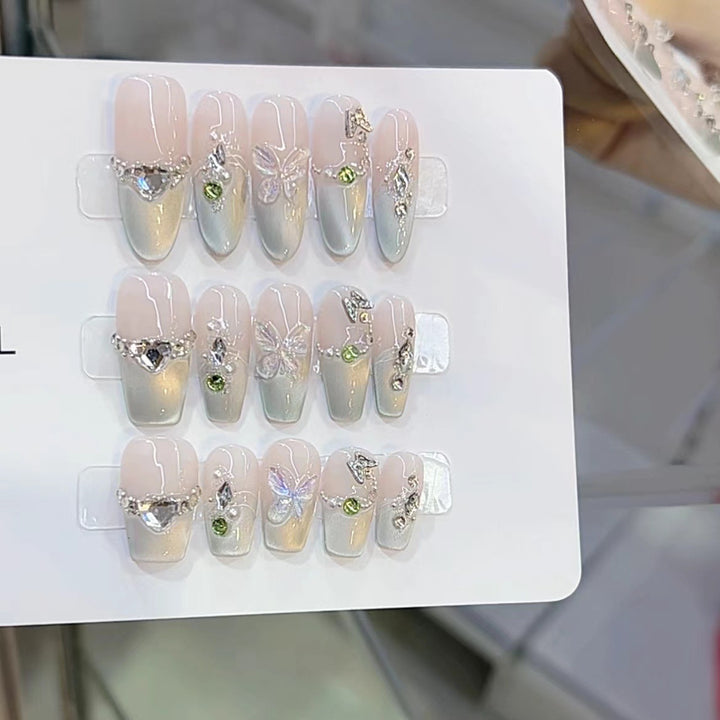 Artistic Floral Rhinestone Press-On Nails Kalsten