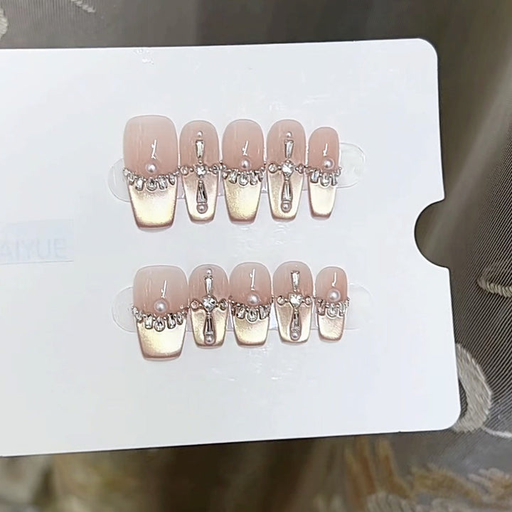 Luxurious Press-On Nail Set with Rhinestone Accents Kalsten