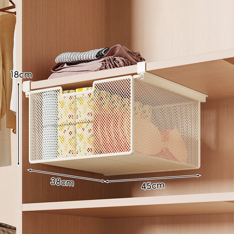 Retractable Under-Shelf Wire Mesh Drawer for Closet Organization
