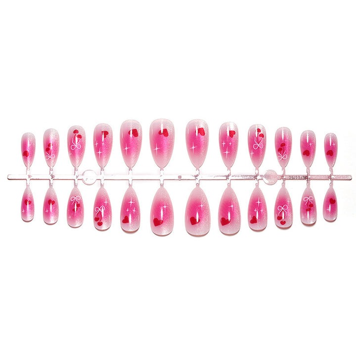 Heart-Themed Gradient Press-On Nail Art