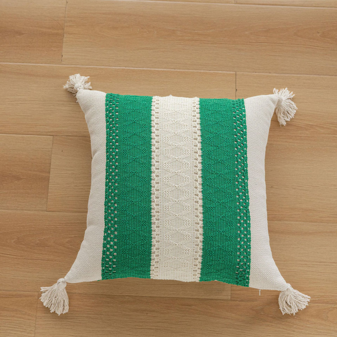 Handwoven Striped Tassel Lumbar Throw Pillow Cover with Hidden Zipper